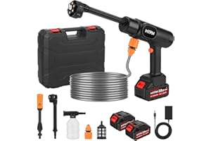 Portable Cordless Pressure Washer, 600 PSI 21V Rechargeable Two Batteries Powered Pressure Washer,6-in-1 Nozzle with Standard