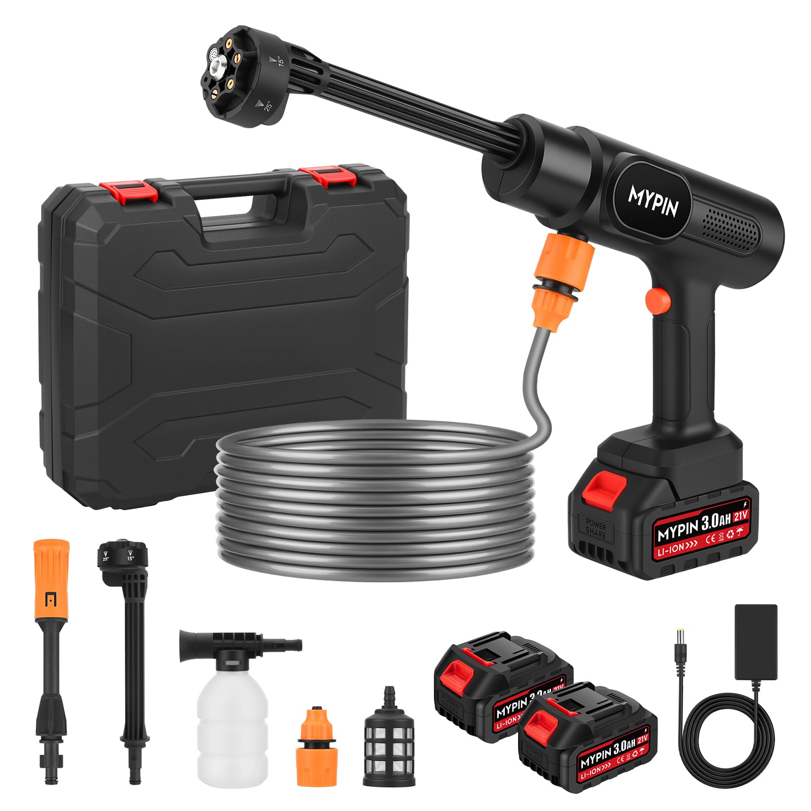 Photo 1 of Portable Cordless Pressure Washer, 600 PSI 21V Rechargeable Two Batteries Powered Pressure Washer,6-in-1 Nozzle with Standard Nozzle for Car Floor Wall Fence Cleaning