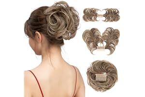 youngways Messy Bun Hair Piece Side Comb Clip in Hair Bun Hairpiece for Women Short Natural Straight Versatile Adjustable Styles Easy Hair pieces (Brown to Ash Blonde-C)