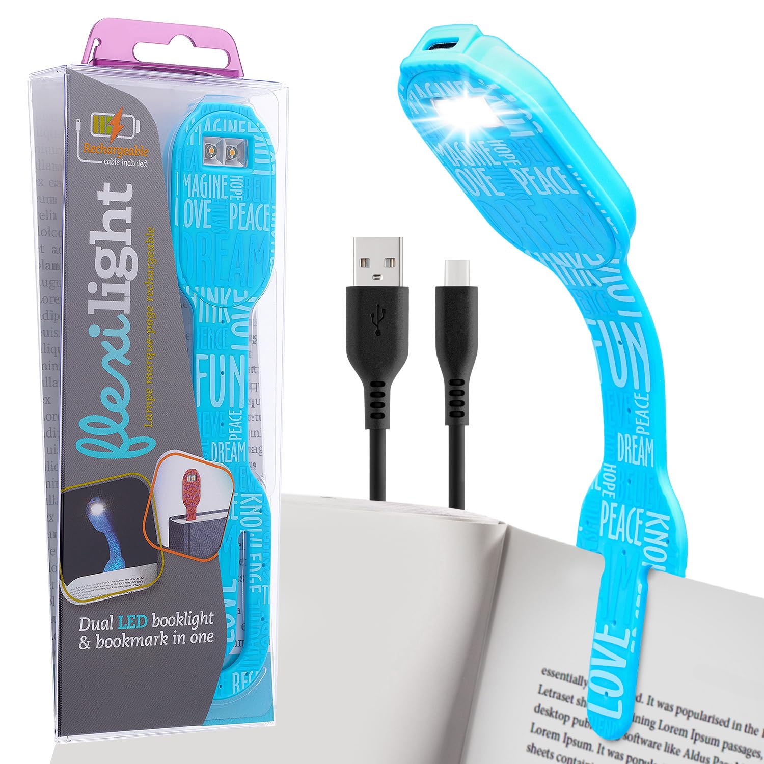 Gifts for Readers & Writers Flexilight USB Rechargeable 2-in-1 LED Reading Light | Bookmark & Clip-On Book Light | Reading Lamp for Children & Adults | Book Torch | Essential Book Accessories