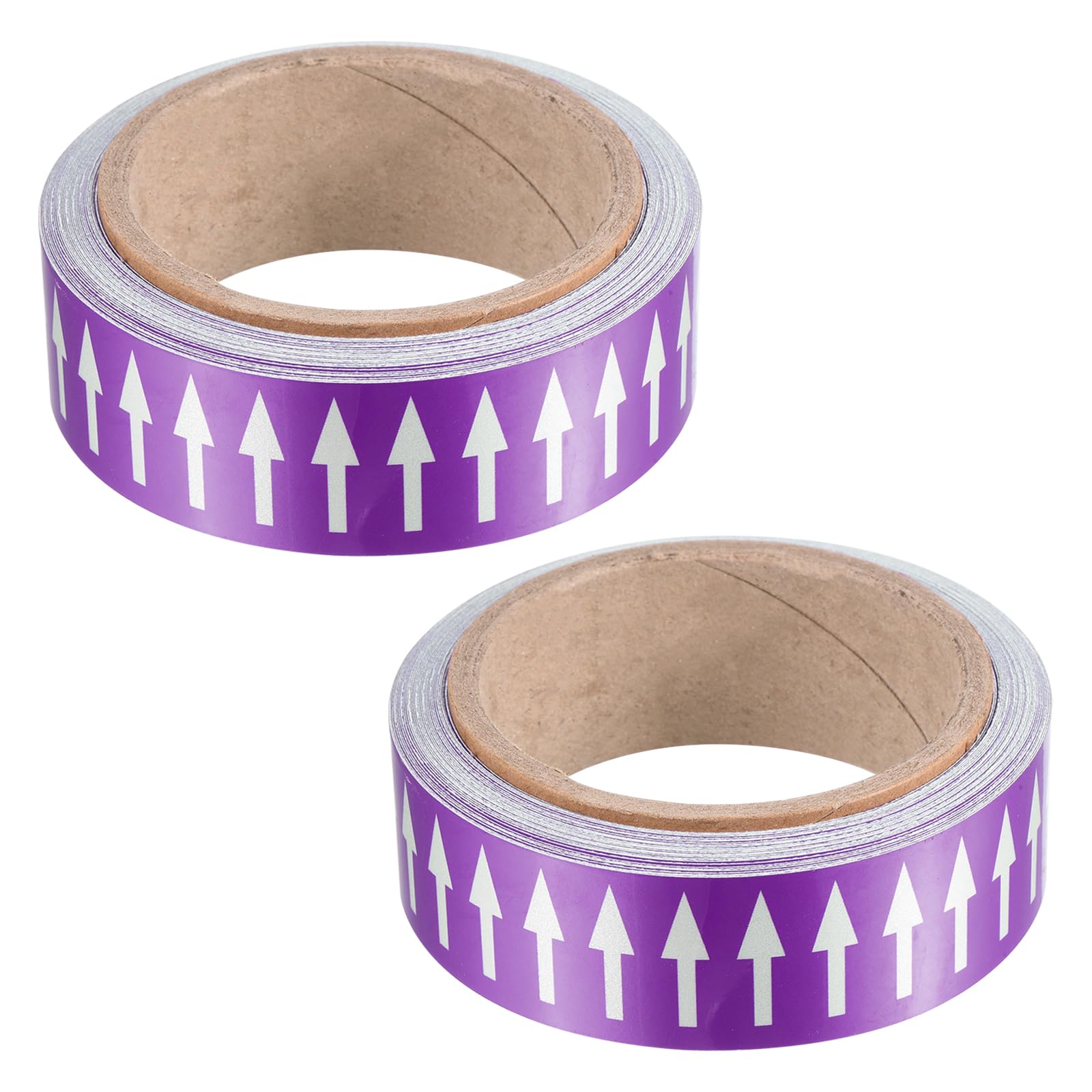 PATIKIL Flow Arrow Tape, 2 Roll Polyethylene Pipe Marking Sticker with Reflective Strip, Waterproof Heat Resistant, for Pipe Flow Directional Identification, 1.2 Inch x 33 Ft, Purple/White