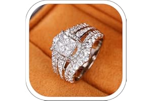 FUJIUIA 925 Sterling Silver Engagement Ring for Women, Radiant Cut Cubic Zirconia Diamond Wedding Engagement Promise Bridal Wedding Rings Set for Her