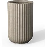 Kante Accent Round Column Weathered Concrete Planter 17.7" Tall, Outdoor | Fluted, Rubber Plug for Indoor, Drainage for Garden, All-Weather Cement Flower Pot, Handcrafted, Anti-UV, Modern Home Decor