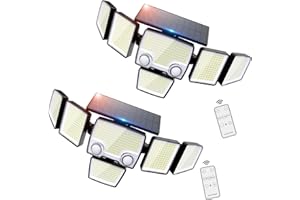 iMaihom Solar Outdoor Lights, 2 Motion Sensors Flood Lights Outdoor, 6 Head 360° Illumination, 657LED 4000LM, 3 Brightness 3 Mode 2200mAh, IP65 Solar Powered Lights with Remote Control for Yard(2Pack)