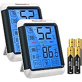 ThermoPro TP55 2 Pieces Digital Hygrometer Indoor Thermometer Humidity Gauge with Jumbo Touchscreen and Backlight Temperature