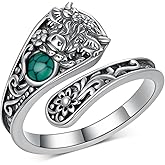 jiulegufa Highland Cow Spoon Ring 925 Sterling Silver Turquoise Highland Cow Ring Vintage Thumb Ring Jewelry for Women