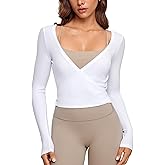 INGIA Womens V-Neck Long Sleeve Cross Wrap Top Slim Fit Soft Knit Layering Shirt Casual Yoga Gym Bandage Tie Tops