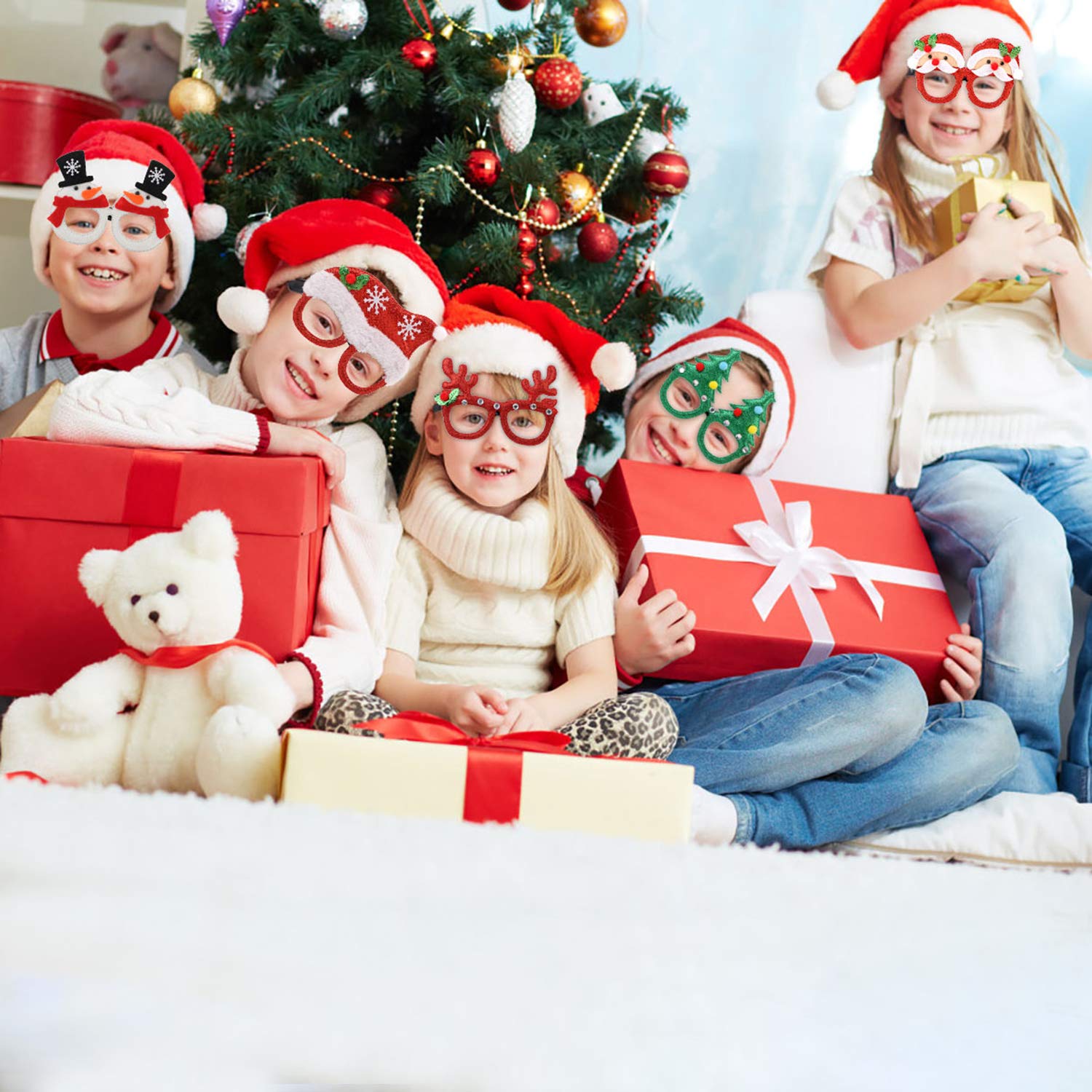 Joyibay Bicchieri da 6 paia di Natale Cartone animato Assortito da occhiali per feste Accessori per decorazioni natalizie