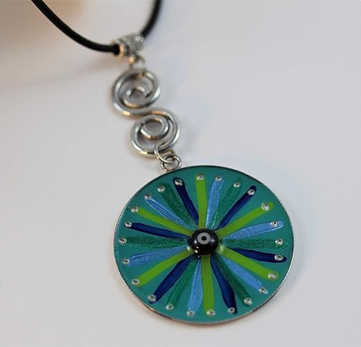Halskette mit Spirale und Mati Glücks-Auge, Handbemalt, Mediterraner