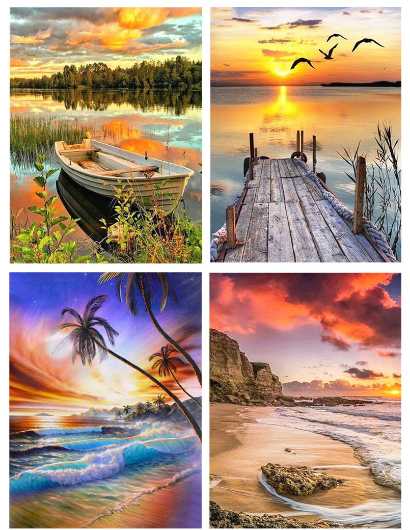 (4 Pack) DIY 5D Diamond Painting Kits,Painting Cross Stitch Full Drill Crystal Rhinestone Embroidery Pictures,View Painting by Number Kits,Arts Craft for Home Wall Decor Gift.(12'*16"Inchs)