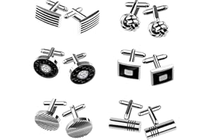 KUUQA 6 Pairs Cufflinks for Men, Fashionable Striped Cuff Links for Tuxedo Shirt Wedding Business Graduation Gift Silver