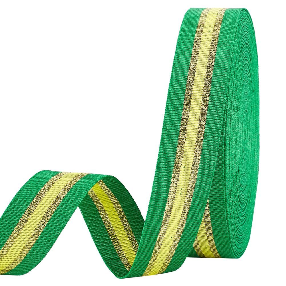 PH PandaHall 22.8m Green Striped Ribbon, 25mm Wide St Patrick's Day Ribbons Glitter Fabric Ribbon Gold Yellow Craft Ribbon for Gift Wrapping St.Patrick Home Decor Sewing Clothes