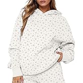 KIGRAD Women Y2k Oversized Floral Print Fleece Pullover Cute Hoodies Preppy Snowflake Hooded Sweatshirts Aesthetic Fall