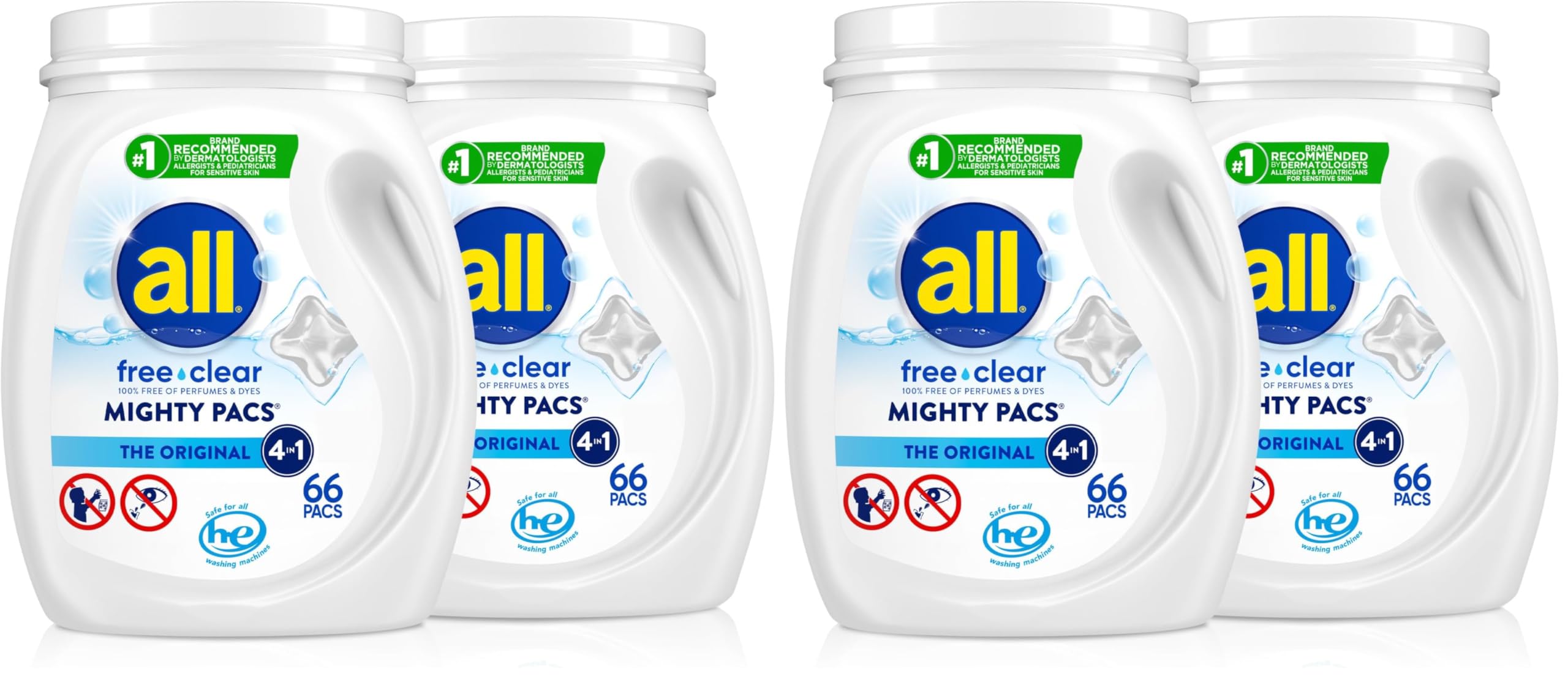 all Unit Dose Laundry Detergent, Mighty Pacs, Free Clear,66 Count (Pack of 4) Image