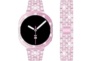 DEALELE Bands and Case Compatible with Samsung Galaxy Watch 8 40mm / 44mm, Bling Rhinestone Diamond Metal Bracelet with Shiny Protective Case Cover Replacement for Women Men