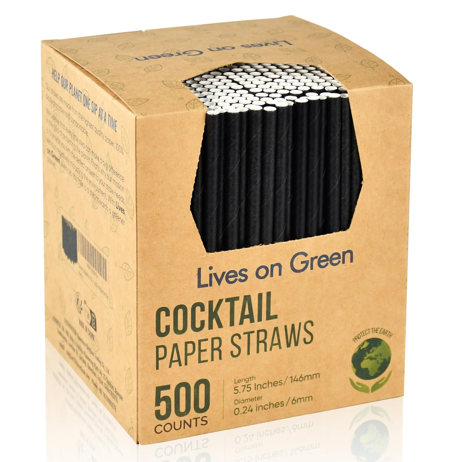 Eco-Friendly Disposable Cocktail Straws and Black Paper Stirrers - 14.6 x 0.6 cm, Pack of 500 - for Home, Bars and Restaurants