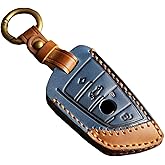 Hontumax Genuine Leather Key Fob Cover for BMW 1 3 4 5 7 Series X1 X3 X4 X5 X6 X7 330i 530i 540i 730i 2018-2023 Smart Key Case Holder Accessories (Blue)