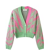 Kalamet Pink and Green Color Block Cardigan for Women