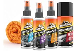 Armor All Car Wash and Car Interior Cleaner Kit, Includes Towel, Tire Foam, Glass Spray, Protectant Spray and Cleaning Spray, Multicolor, 5 Count (Pack of 1)