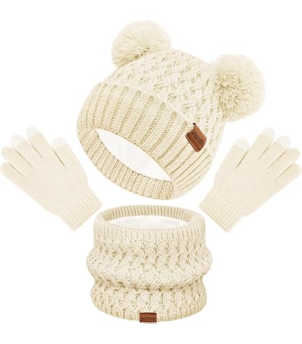 SATINIOR 5 Pcs Winter Satin Lined Hat Scarf Gloves Set Knit  display picture 3