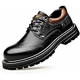 Men's Retro Leather Platform Lug Sole Oxfords Classic Soft Round Toe Chunky Heel Lace Up Formal Derby Shoes Office Driving Business Shoes