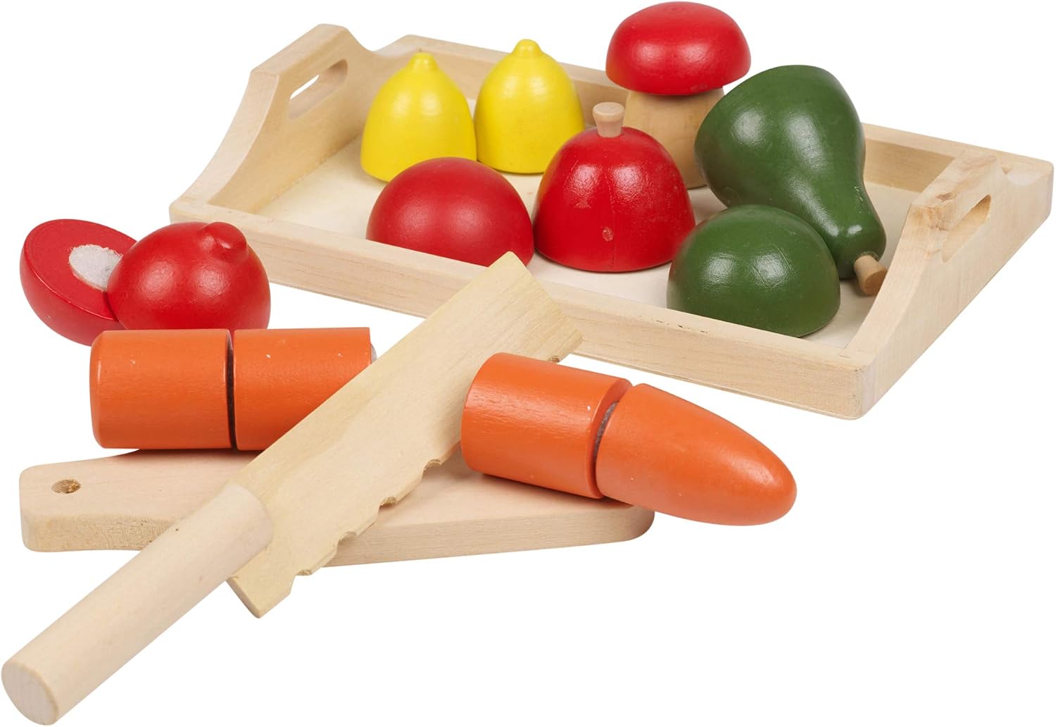 URBN-TOYS Large Set Of Wooden Fruit & Veg or Bread & Buns in Trays Pretend Play Food Cutting Toy (Fruit, Veg & Baked Goods) - Image 3
