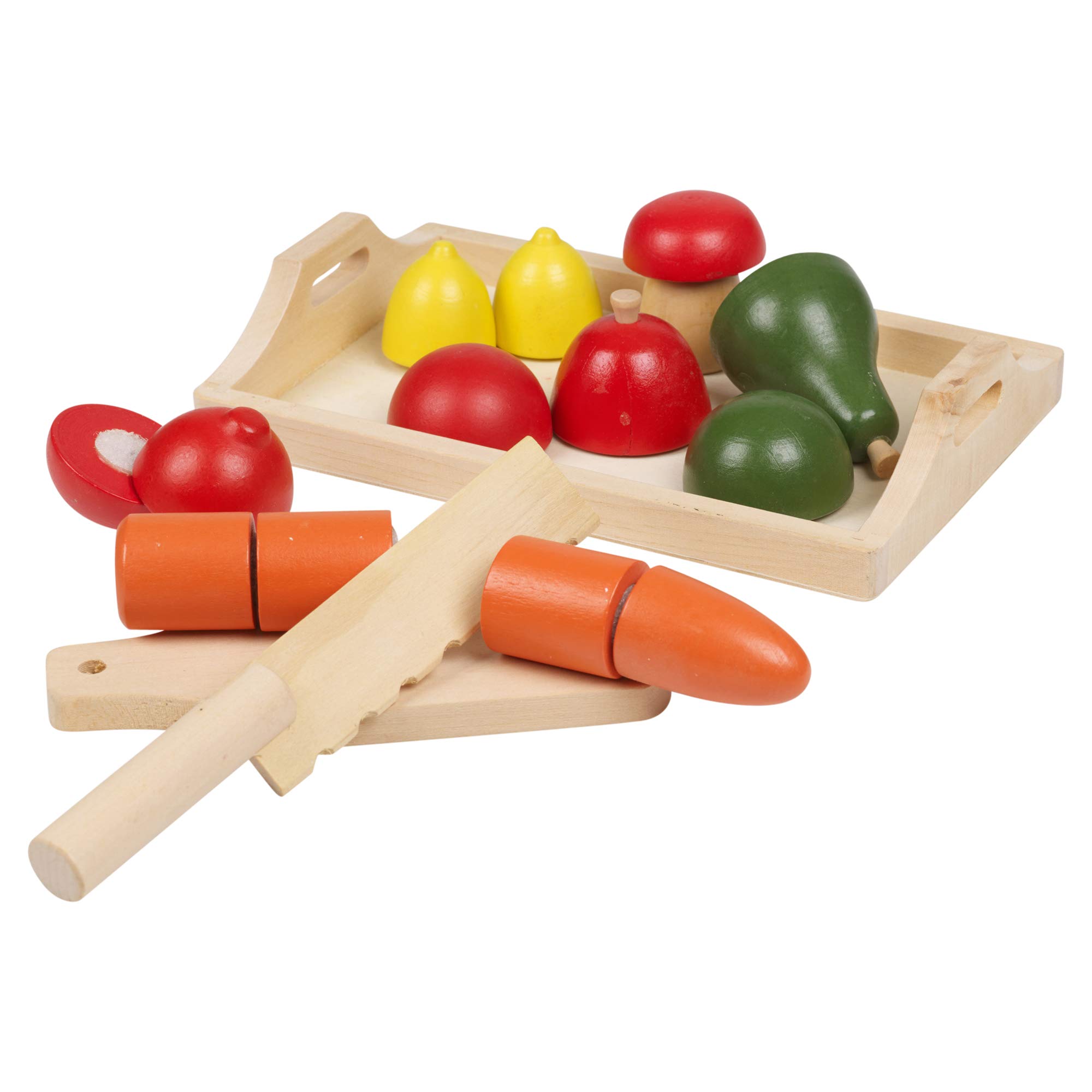 URBN-TOYS 8-9 Piece Childrens Wooden Food Kitchen Pretend Play Fruit & Veg