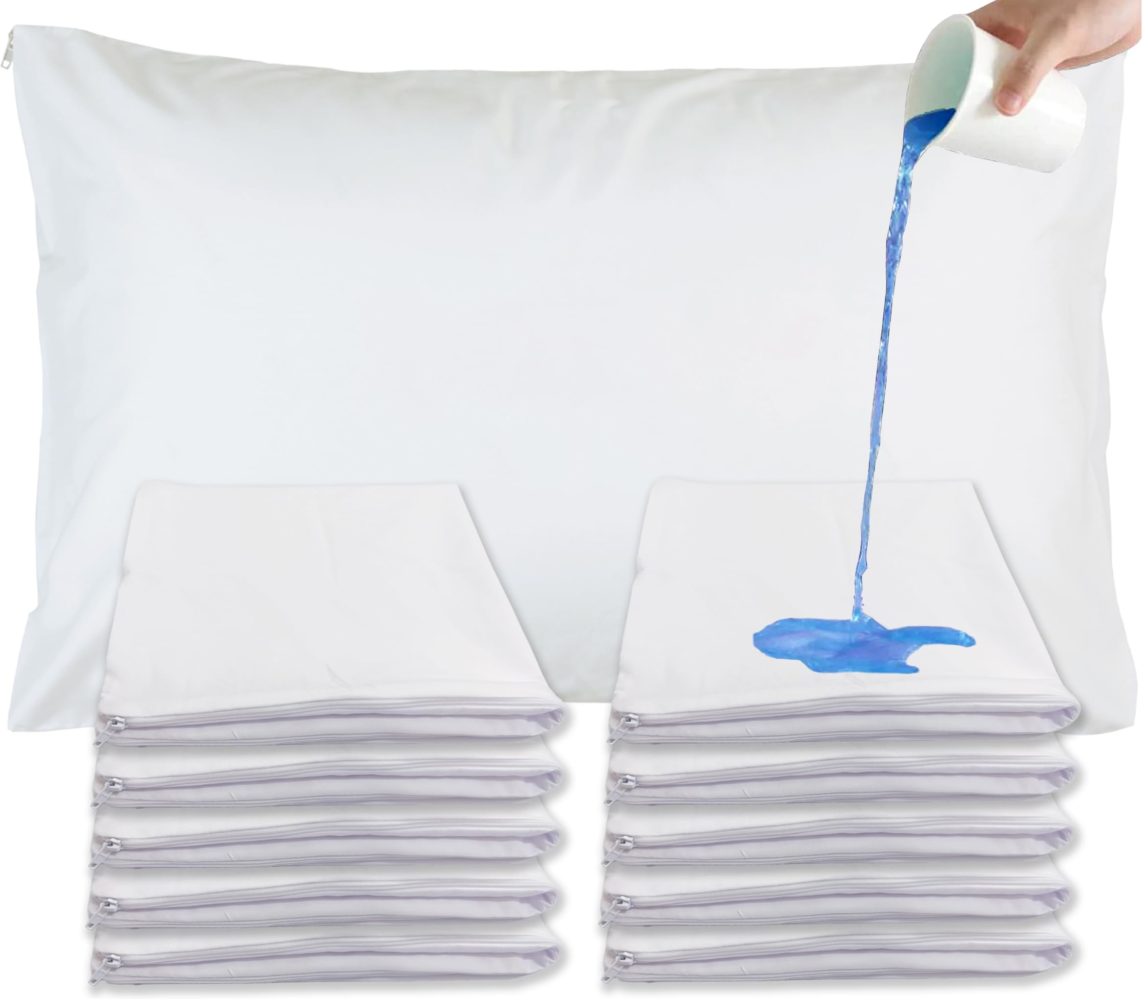 Sirenpho Pack of 10 Waterproof Pillow Protectors Zippered Covers 50x75cm, Anti Dust Mite, Anti-Allergy Hotel Quality Pillow Case, Pillow not Included