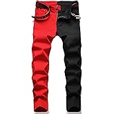 LONGBIDA Men's Slim Fit Skinny Jeans Two Tone Patchwork Designer Stretch Regular Denim Pants