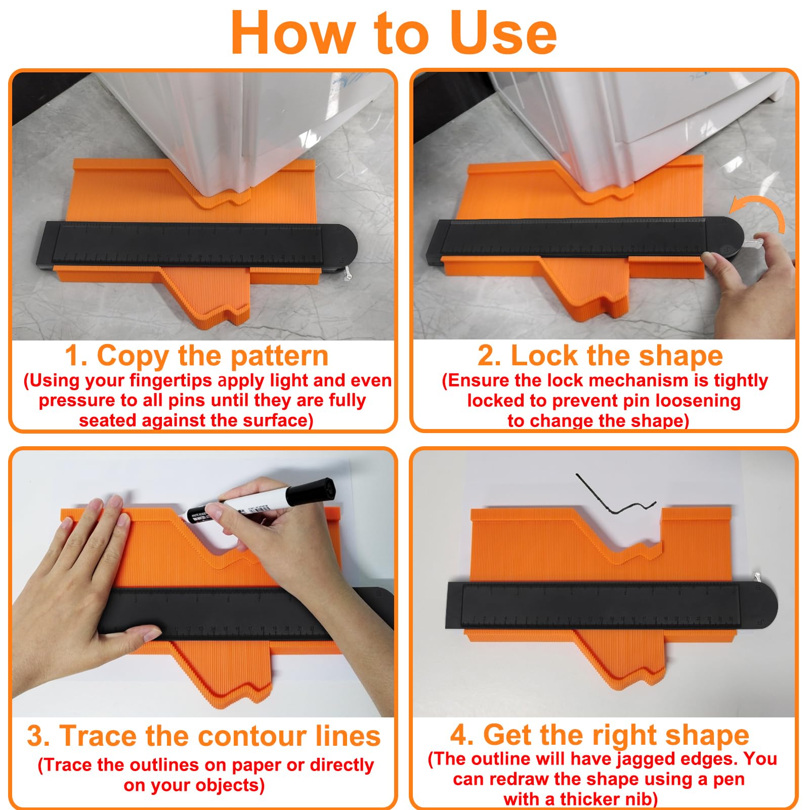 10 Inch Super Gauge Shape and Outline Tool, Contour Gauge Profile Tool with Lock, Measuring Tools Shape Duplicator Woodworking Tools