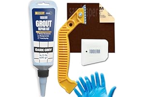 TOOLERA Tile Grout Repair Kit – Grout Filler (14.11 Oz / 400 gr), Grout Removal Tool, Spatula, Fast Drying Grout Repair Kit for Bathroom Shower Kitchen Floor Tile (5 Pcs Set) (Dark Grey)