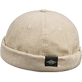 Clakllie Retro Docker Hat for Women Men Cotton No Brim Hat Adjustable Brimless Cap Worker Sailor Cap No Visor Beanie Hat