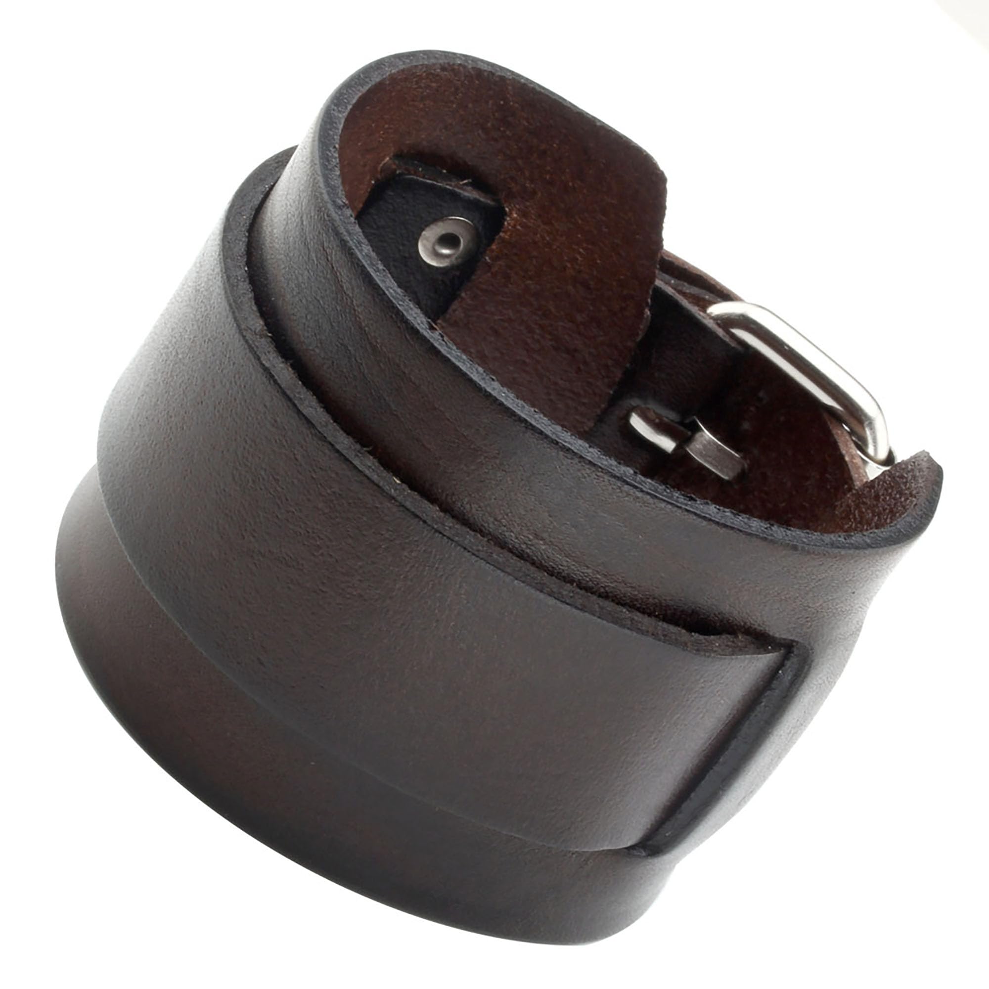 Jovivi Mens Punk Leather Bracelet Brown Wide Genuine Leather Wristband Bracelet Man Belt Buckle Cuff Bangle Women Unisex