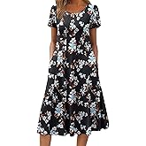 ZEAGOO Womens Casual Dresses for Summer Short Sleeve Flare Midi Dress Loose Flowy Beach Sundress