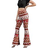 MAX TSOLMON Women's Bell Bottom Pants, Christmas Knit Pattern Flared Leggings, Festive Casual Pant