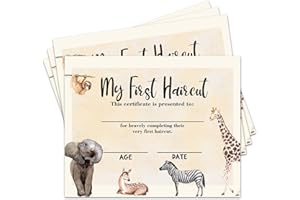 JIRIM-BEUTY 25 Animal Kids First Haircut Certificate Little Boy's Little Gilr's First Haircut Souvenir Certificate Milestone Little Boy's First Haircut Award Little Girl's First Haircut Award 8 x10 Inches