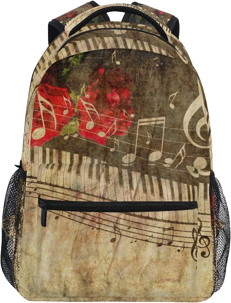 School Laptop Backpack for Women Men - Piano Keys with Musical Notes Laptop Backpacks Travel Back Packs School Bag for Travel Hiking Camping