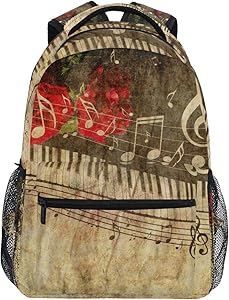 School Laptop Backpack for Women Men - Piano Keys with Musical Notes Laptop Backpacks Travel Back Packs School Bag for Travel Hiking Camping