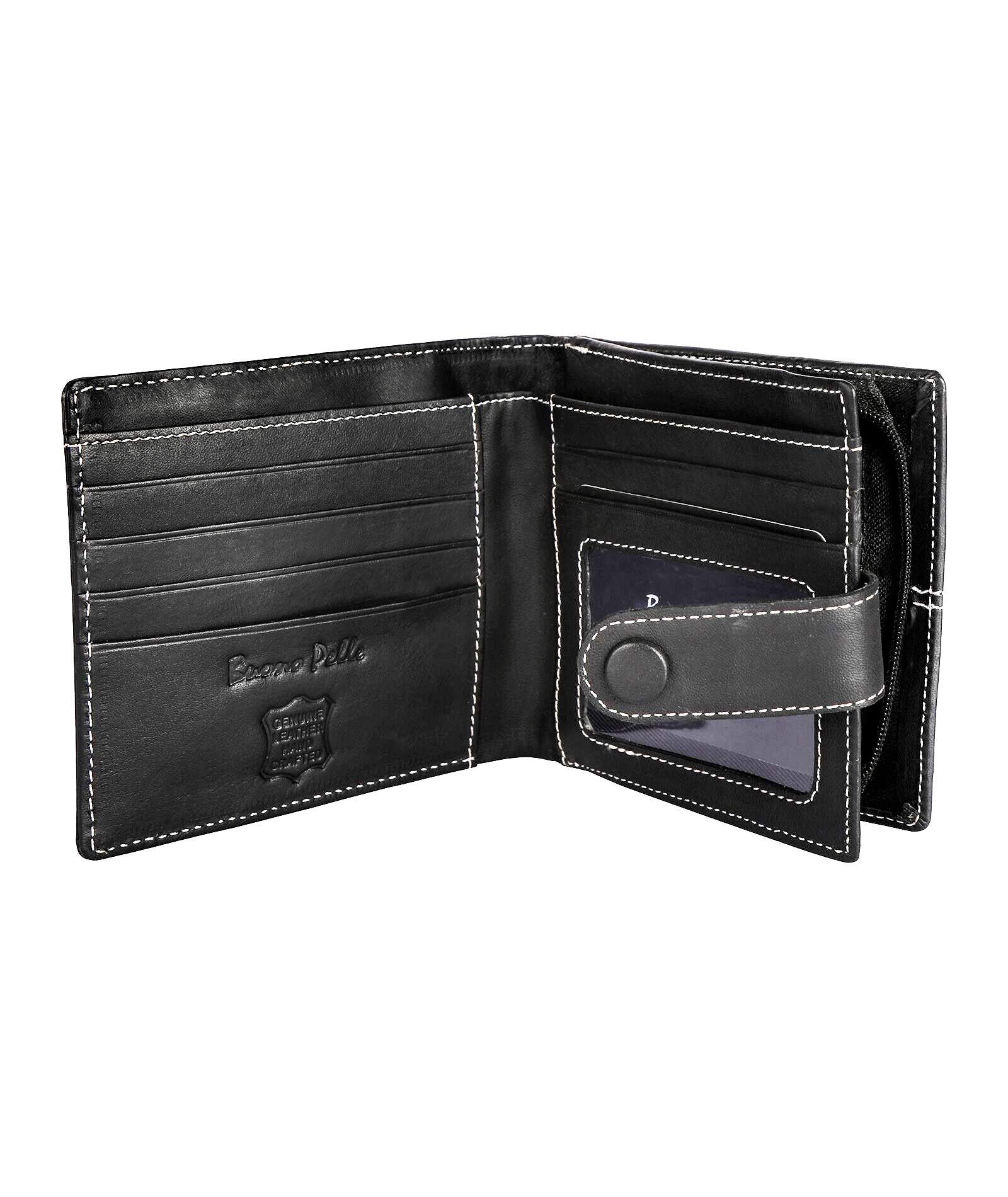 Buono Pelle Leather Men's Wallet with RFID Protection, Black, Bi-Fold, 9 Card Slots, 2 Note Pockets, Gift Boxed