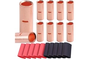 SVAAR 10PCS 4 Gauge Butt Connectors 4 AWG Non Insulated Butt Splice Connectors Uninsulated Crimp Butt Splices Kit Bare Pure Copper Seamless Barrel Butt Terminals for Auto Repair 10PCS 3:1 Heat Shrinks