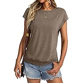 Micticsi Womens Crewneck Cap Sleeve T Shirts Banded Bottom Top Loose Fit Short Sleeves Tee Casual Summer Basic Tops 2025