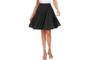 EXCHIC Women's Casual Stretchy Flared Mini Skater Skirt Basic A-Line Pleated Midi Skirt