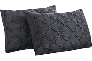Vaulia Lightweight Microfiber Decorative Pillow Shams, Set of 2 (Queen, Black-Pinch Pleat)