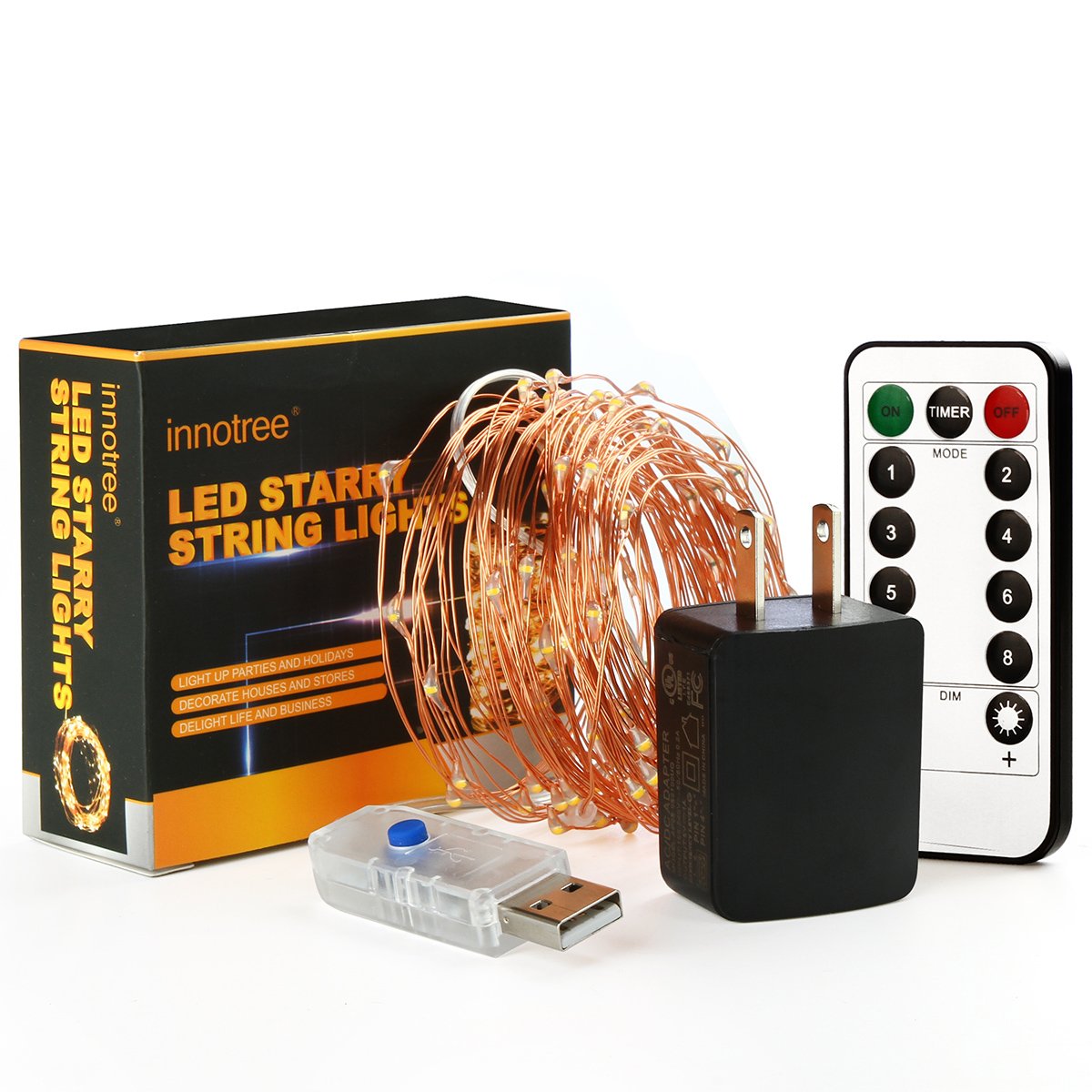 33 Ft Fairy Lights USB Plug In with Timer Remote Dimmable USB Plug in W