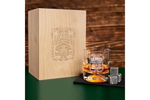 udelf Personalized Whiskey Glass Set – Custom Whisky with Whiskey Stones & Wood Box – Engraved Bourbon Gift for Dad, Husband,