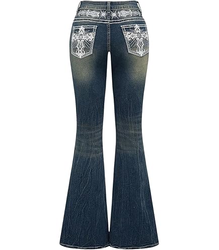 MakeMeChic Women's Bell Bottom Jeans Stretchy Embroidered Flared