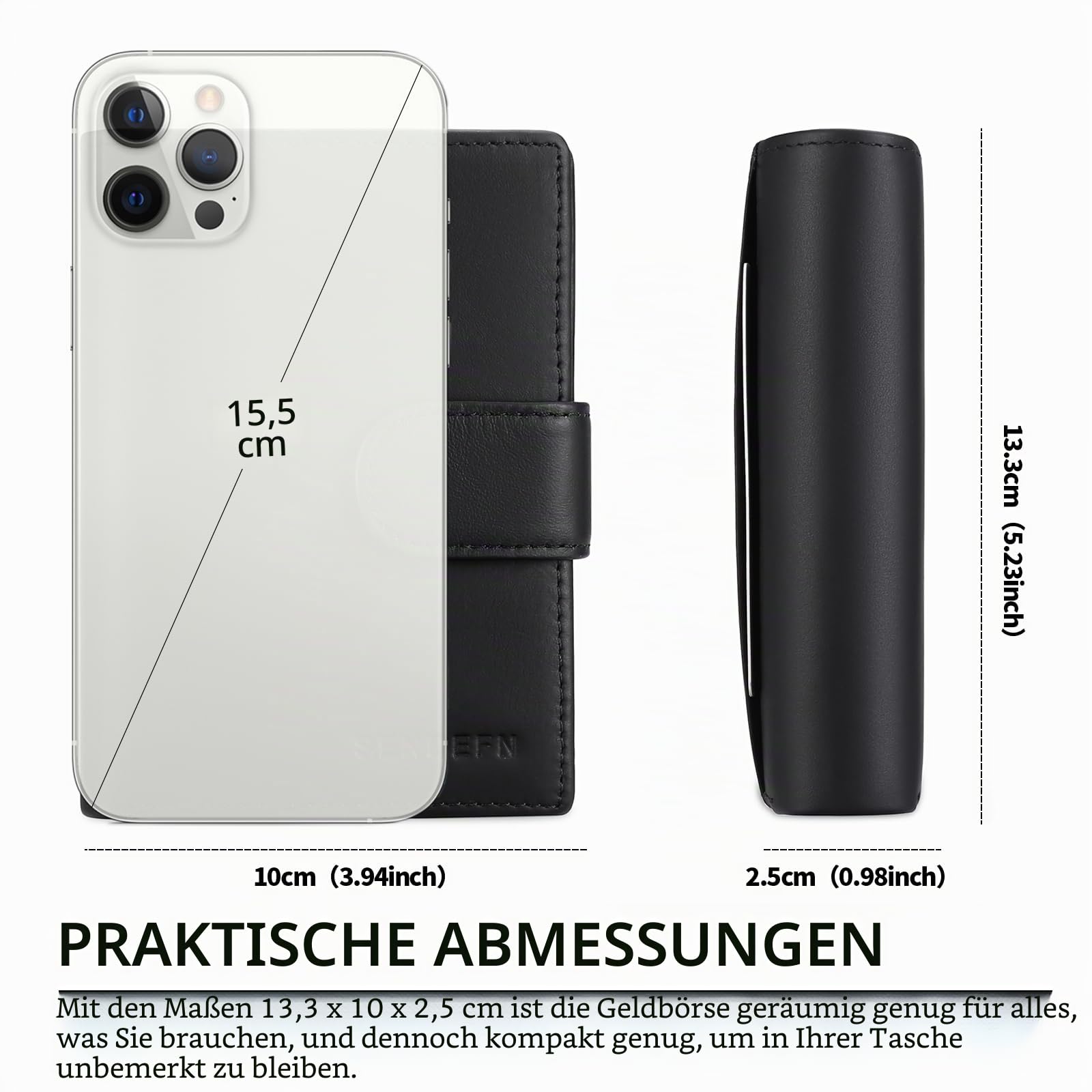 SENDEFN Herren Geldbörsen mit RFID Schutz, Groß Portemonnaie Herren Leder in Hochformat, Trifold Geldbeutel Herren, Brieftasche Wallet Portmonee mit 16 Kartenfächer & Münzfach 4