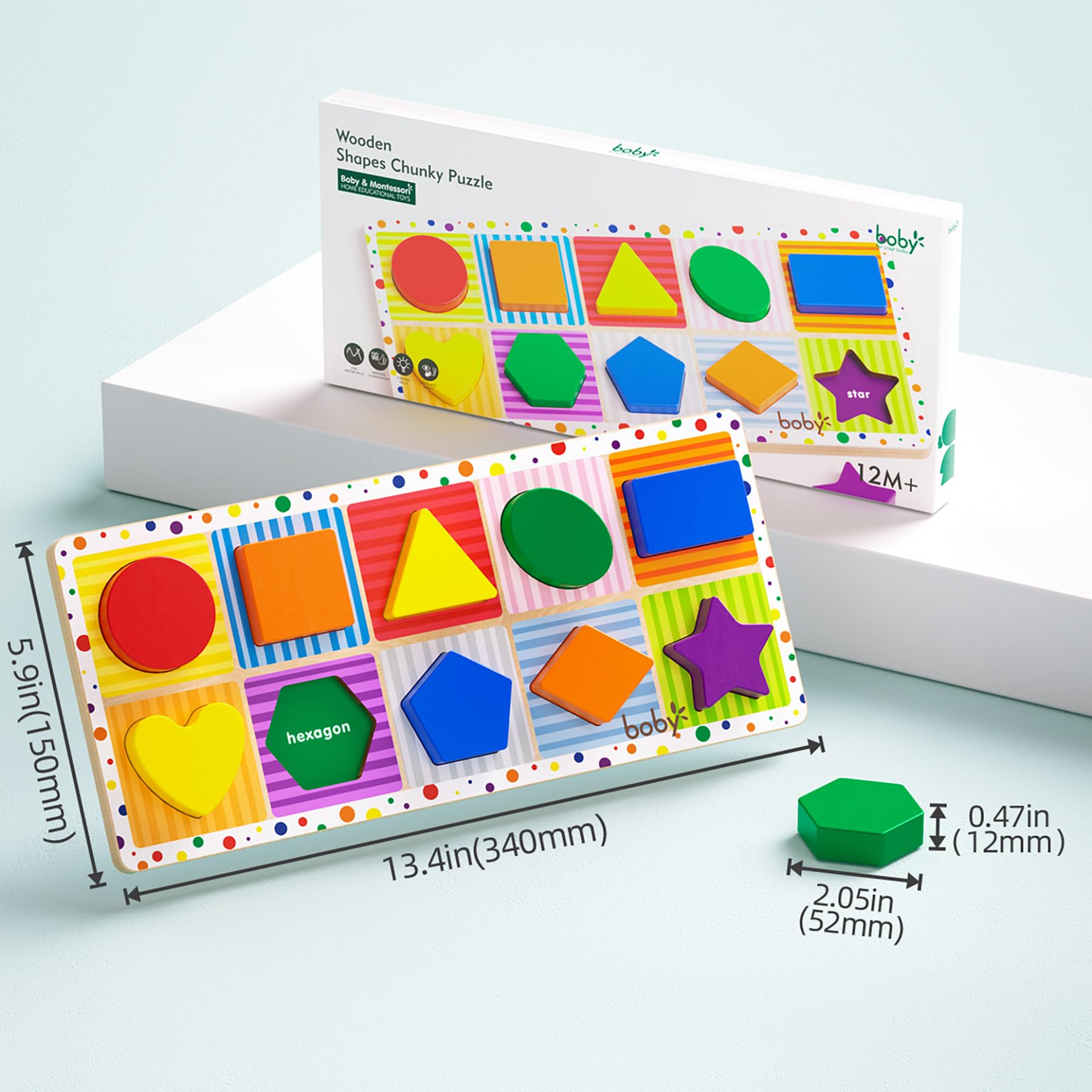 Dailyfunn Wooden Geometric Shape Puzzle (10 pcs) Toddler Puzzles for Ages 1-3 Years Old 12-18-24 Months