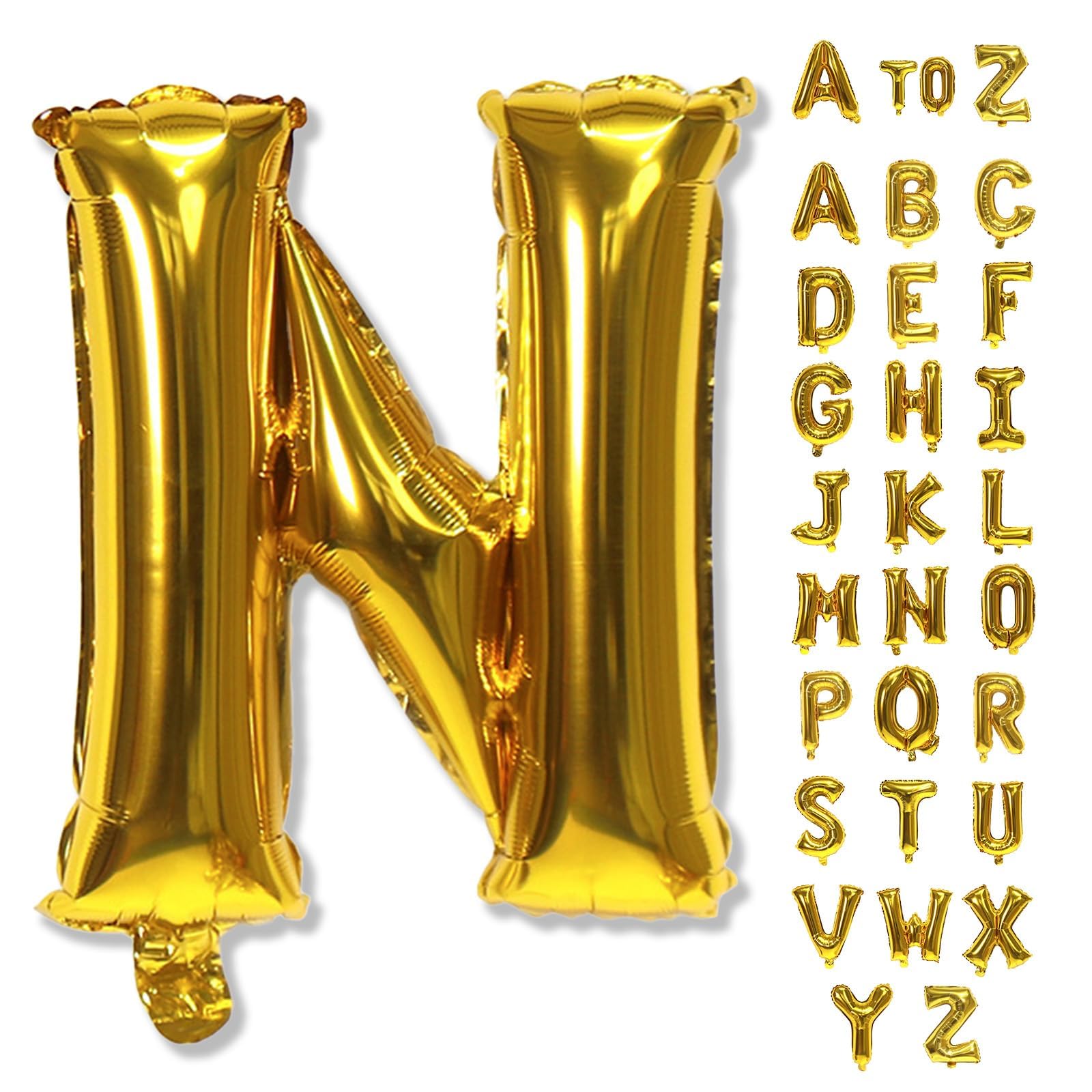 Photo 1 of 40 Inch Gold Alphabet Balloons - Large Self-Inflating Custom Letter N Decor for Name Words - Helium Foil for Men Birthday Party Anniversary Decorations Supplies