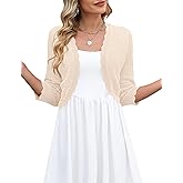 LOMON Women's 3/4 Sleeve Cropped Cardigan Knit Sweaters Trendy Open Front Bolero Shrugs for Dresses S-XXL